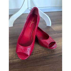 Cole Haan red peep toe wedge shoes, women 7